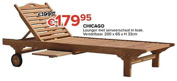 Promoties Chicago lounger met serveerschaal in teak. - Huismerk - Euroshop - Geldig van 26/05/2017 tot 19/06/2017 bij Euro Shop