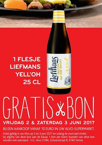 Promotions 1 flesje liefmans yell`oh - Liefmans - Valide de 31/05/2017 à 03/06/2017 chez Alvo