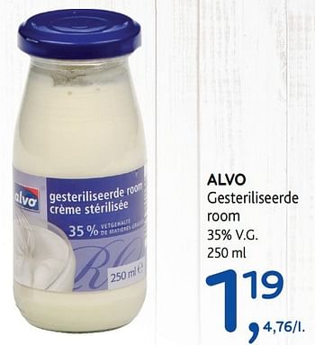 Promoties Alvo gesteriliseerde room - Huismerk - Alvo - Geldig van 31/05/2017 tot 13/06/2017 bij Alvo