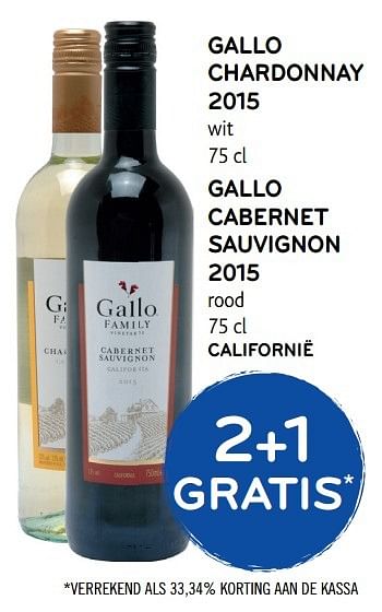 Promoties Gallo cabernet sauvignon 2015 - Rode wijnen - Geldig van 31/05/2017 tot 13/06/2017 bij Alvo