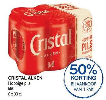 Promoties Cristal alken hoppige pils 50% korting bij aankoop van 1 pak - Cristal - Geldig van 31/05/2017 tot 13/06/2017 bij Alvo