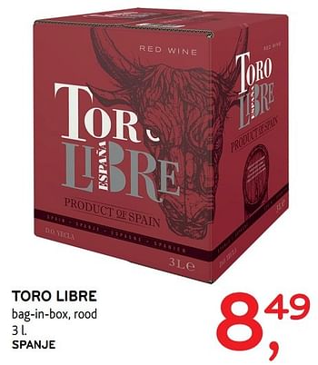 Promoties Toro libre bag in box - Rode wijnen - Geldig van 31/05/2017 tot 13/06/2017 bij Alvo