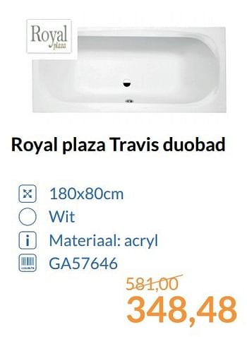 Promotions Royal plaza travis duobad - Royal Plaza - Valide de 01/06/2017 à 30/06/2017 chez Magasin Salle de bains