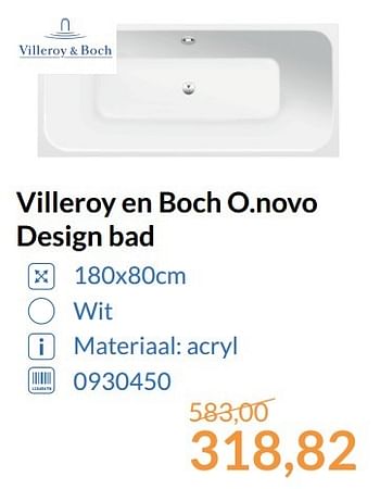 Promoties Villeroy en boch o.novo design bad - Villeroy & boch - Geldig van 01/06/2017 tot 30/06/2017 bij Sanitairwinkel