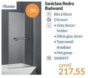 Promoties Saniclass redro badwand - Saniclass - Geldig van 01/06/2017 tot 30/06/2017 bij Sanitairwinkel