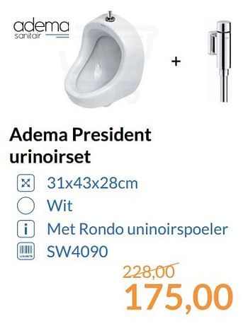 Promotions Adema president urinoirset - Adema sanitair - Valide de 01/06/2017 à 30/06/2017 chez Magasin Salle de bains