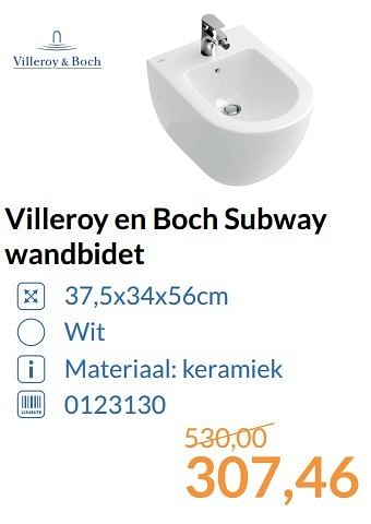 Promotions Villeroy en boch subway wandbidet - Villeroy & boch - Valide de 01/06/2017 à 30/06/2017 chez Magasin Salle de bains
