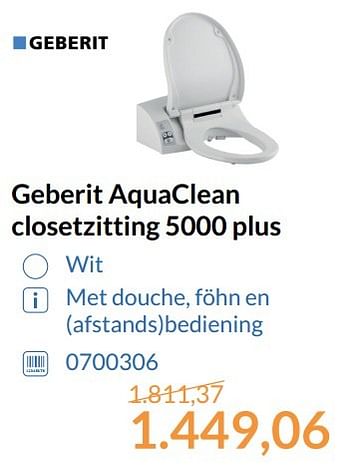 Promoties Geberit aquaclean closetzitting 5000 plus - Geberit - Geldig van 01/06/2017 tot 30/06/2017 bij Sanitairwinkel