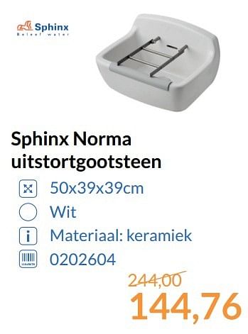 Promoties Sphinx norma uitstortgootsteen - Sphinx - Geldig van 01/06/2017 tot 30/06/2017 bij Sanitairwinkel