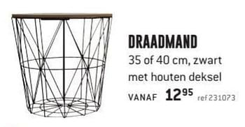 Promoties Draadmand zwart met houten deksel - Huismerk - Free Time - Geldig van 29/05/2017 tot 02/07/2017 bij Freetime