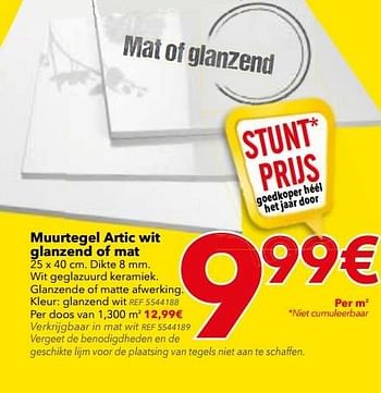 Promoties Muurtegel artic wit glanzend of mat - Huismerk - BricoPlanit - Geldig van 06/06/2017 tot 26/06/2017 bij BricoPlanit