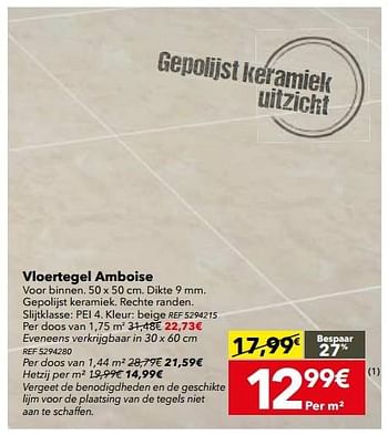 Promoties Vloertegel amboise - Huismerk - BricoPlanit - Geldig van 06/06/2017 tot 26/06/2017 bij BricoPlanit