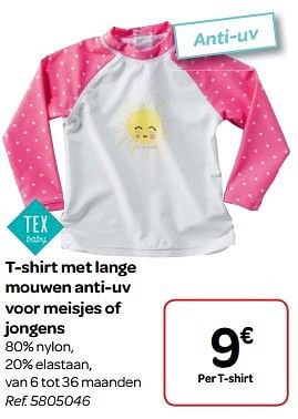 Tex Baby T Shirt Met Lange Mouwen Anti Uv Voor Meisjes Of Jongens Promotie Bij Carrefour