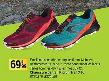 Promotions Chaussure de trail kiprun trail xt6 - KipRun - Valide de 01/04/2017 à 31/12/2017 chez Decathlon