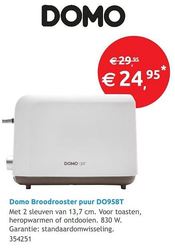 Promoties Domo broodrooster puur do958t - Domo - Geldig van 06/06/2017 tot 30/06/2017 bij ColliShop
