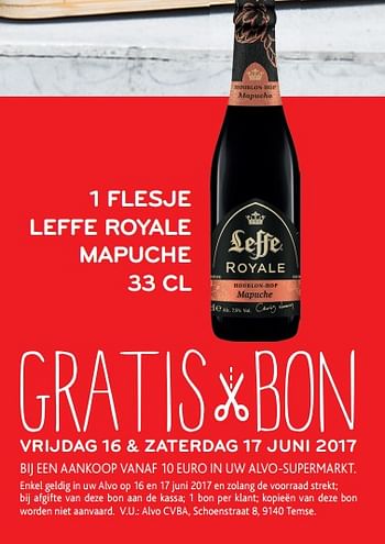Promoties 1 flesje leffe royale mapuche - Leffe - Geldig van 14/06/2017 tot 27/06/2017 bij Alvo