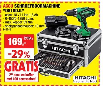 Promotions Hitachi accu schroefboormachine ds18djl - Hitachi - Valide de 14/06/2017 à 26/06/2017 chez Hubo
