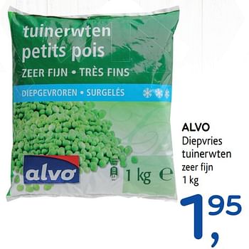 Promotions Alvo diepvries tuinerwten zeer fijn - Produit maison - Alvo - Valide de 14/06/2017 à 27/06/2017 chez Alvo