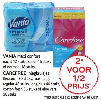 Promoties 2e voor 1-2 prijs vania maxi confort carefree inlegkruisjes - Vania - Geldig van 14/06/2017 tot 27/06/2017 bij Alvo