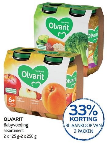 Promoties 33% korting olvarit babyvoeding assortiment - Olvarit - Geldig van 14/06/2017 tot 27/06/2017 bij Alvo