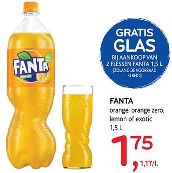 Promoties Fanta orange, orange zero, lemon of exotic - Fanta - Geldig van 14/06/2017 tot 27/06/2017 bij Alvo