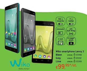 Promoties Wiko smartphone lenny 3 bleen - Wiko - Geldig van 15/06/2017 tot 08/07/2017 bij Dreamland