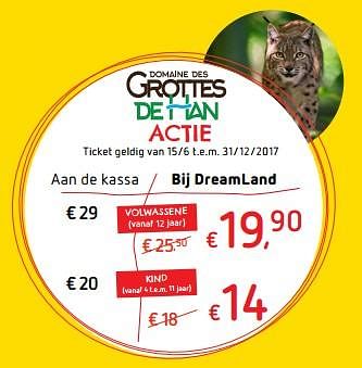 Promoties Ticket grottes dehan - Huismerk - Dreamland - Geldig van 15/06/2017 tot 08/07/2017 bij Dreamland