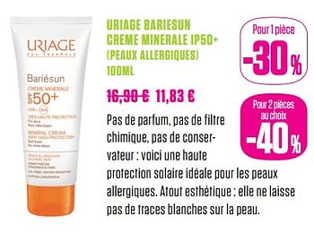 Promotions Uriage bariesun creme minerale ip50+ - URIAGE - Valide de 01/06/2017 à 31/07/2017 chez Medi-Market