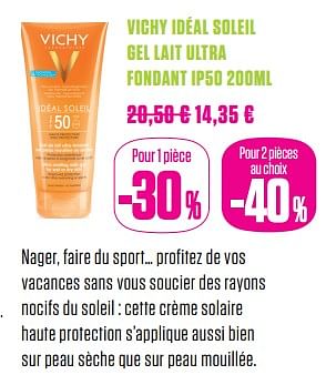 Promotions Vichy idéal soleil gel lait ultra fondant ip50 - Vichy - Valide de 01/06/2017 à 31/07/2017 chez Medi-Market