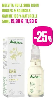Promotions Melvita huile soin ricin ongles + sourcils gamme 100 % naturelle - Melvita - Valide de 01/06/2017 à 31/07/2017 chez Medi-Market