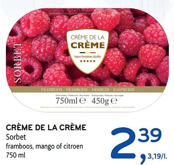 Promoties Crème de la crème sorbet - Crème de la Crème - Geldig van 28/06/2017 tot 11/07/2017 bij Alvo