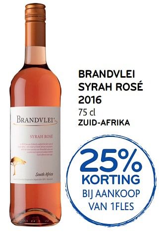 Promoties Brandvlei syrah rosé 2016 - Rosé wijnen - Geldig van 28/06/2017 tot 11/07/2017 bij Alvo