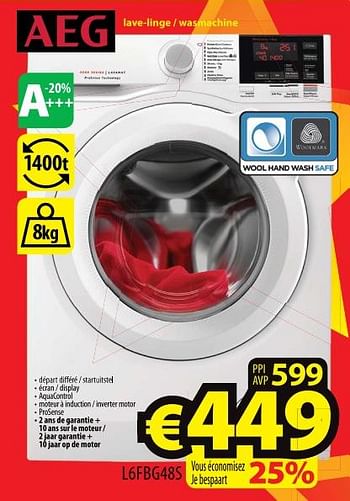 Promoties Aeg lave-linge - wasmachine l6fbg48s - AEG - Geldig van 01/07/2017 tot 31/07/2017 bij ElectroStock