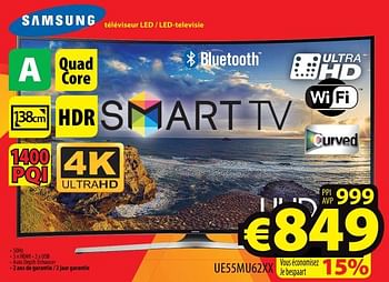 Promoties Samsung téléviseur led - led-televisie ue55mu62xx - Samsung - Geldig van 01/07/2017 tot 31/07/2017 bij ElectroStock