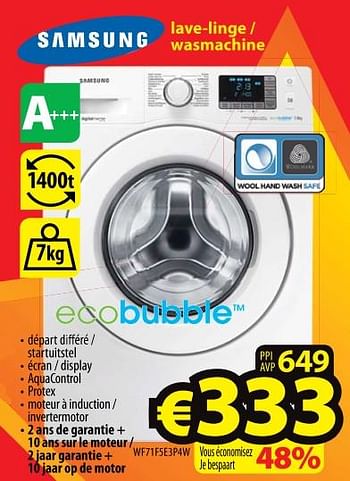 Promoties Samsung lave-linge - wasmachine wf71f5e3p4w - Samsung - Geldig van 01/07/2017 tot 31/07/2017 bij ElectroStock