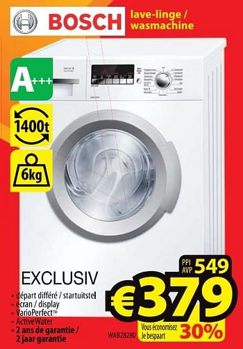 Promoties Bosch lave-linge - wasmachine wab28280 - Bosch - Geldig van 01/07/2017 tot 31/07/2017 bij ElectroStock