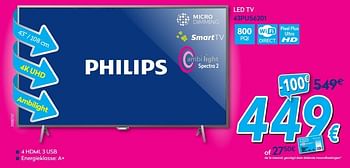 Promoties Philips led tv 43pus6201 - Philips - Geldig van 01/07/2017 tot 31/07/2017 bij Krefel