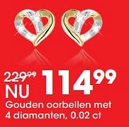 Promoties Gouden oorbellen met 4 diamanten, 0.02 ct - Huismerk - Lucardi - Geldig van 26/06/2017 tot 23/07/2017 bij Lucardi