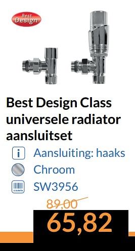 Promoties Best design class universele radiator aansluitset - Best Design - Geldig van 01/07/2017 tot 31/07/2017 bij Sanitairwinkel