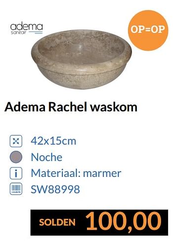 Promotions Adema rachel waskom - Adema sanitair - Valide de 01/07/2017 à 31/07/2017 chez Magasin Salle de bains
