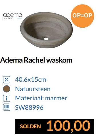 Promoties Adema rachel waskom - Adema sanitair - Geldig van 01/07/2017 tot 31/07/2017 bij Sanitairwinkel
