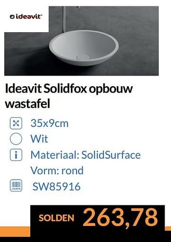 Promoties Ideavit solidfox opbouw wastafel - Ideavit - Geldig van 01/07/2017 tot 31/07/2017 bij Sanitairwinkel