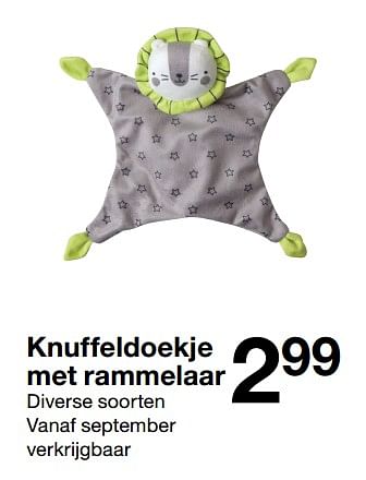 Promoties Knuffeldoekje met rammelaar - Huismerk - Zeeman  - Geldig van 01/07/2017 tot 31/12/2017 bij Zeeman