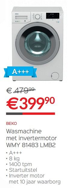 Promoties Beko wasmachine met invertermotor wmy 81483 lmb2 - Beko - Geldig van 29/06/2017 tot 31/07/2017 bij ShopWillems