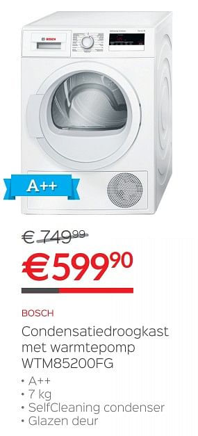 Promoties Bosch condensatiedroogkast met warmtepomp wtm85200fg - Bosch - Geldig van 29/06/2017 tot 31/07/2017 bij ShopWillems