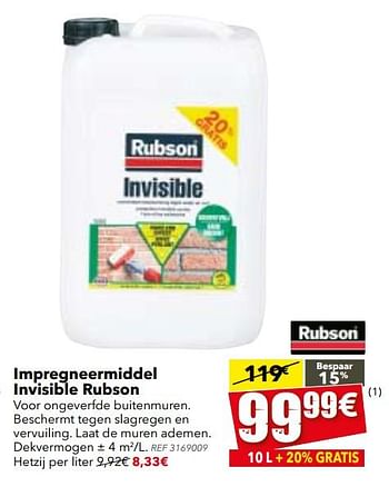 Promoties Impregneermiddel invisible rubson - Rubson - Geldig van 18/07/2017 tot 07/08/2017 bij BricoPlanit