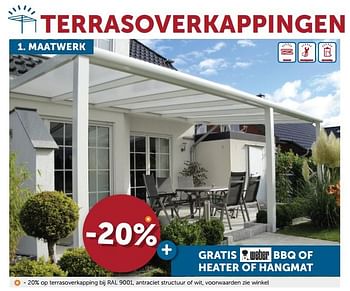 Promotions -20% terrasoverkappingen maatwerk - Produit maison - Zelfbouwmarkt - Valide de 24/07/2017 à 21/08/2017 chez Zelfbouwmarkt