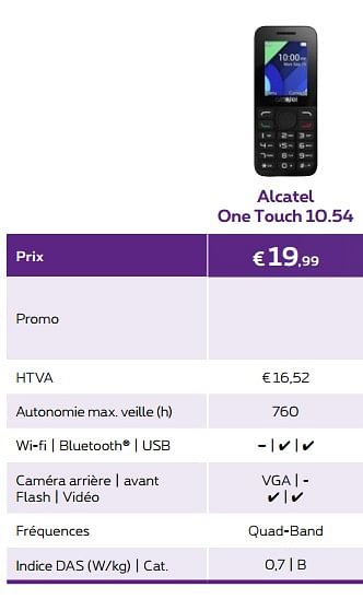 Promotions Alcatel one touch 10.54 - Alcatel - Valide de 03/07/2017 à 31/08/2017 chez Proximus