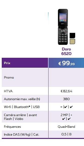 Promotions Doro 6520 - Doro - Valide de 03/07/2017 à 31/08/2017 chez Proximus