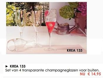 Promoties Set van 4 transparante champagneglazen voor buiten - Huismerk - Krea - Colifac - Geldig van 01/07/2017 tot 31/07/2017 bij Krea-Colifac